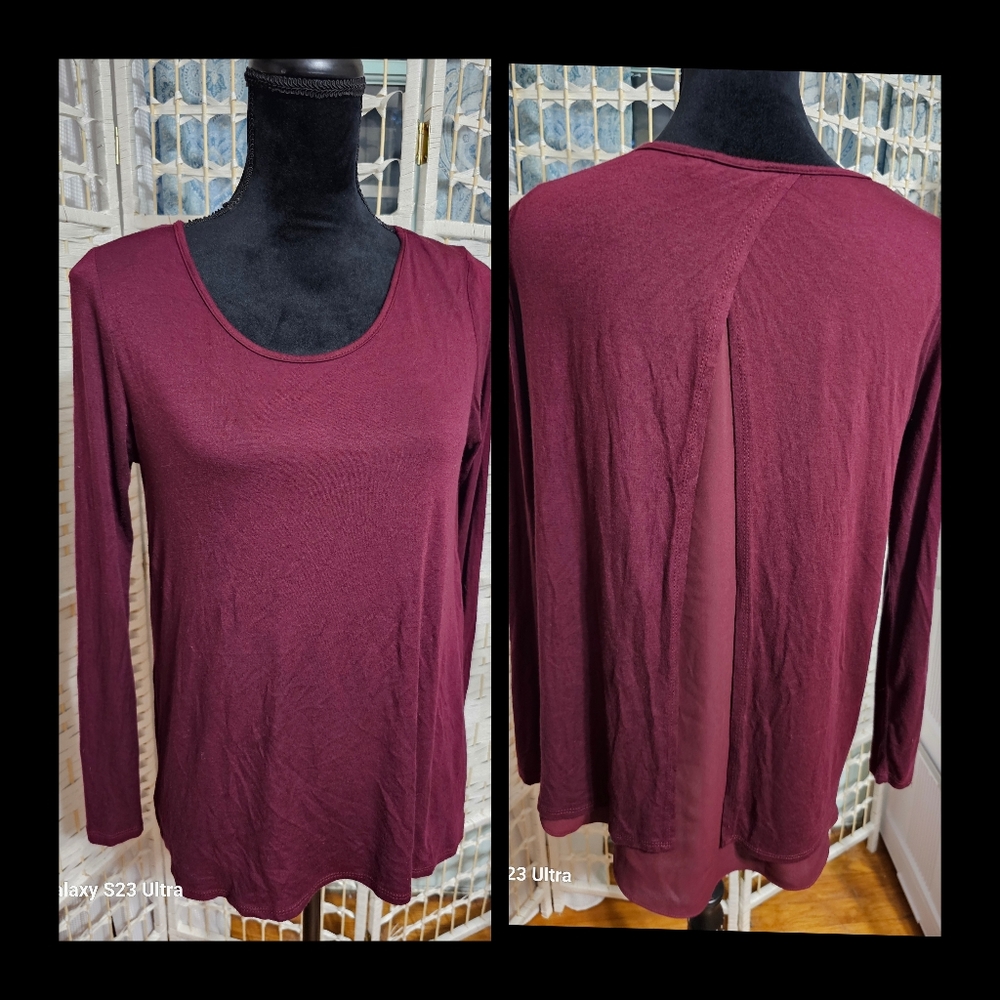Barneys New York Maroon Wine Back Draped Tee Tunic